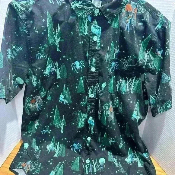 Harry Potter Shirt Mens M Black Green Forbidden Forest Wizard Button Hot Topic - Picture 7 of 8